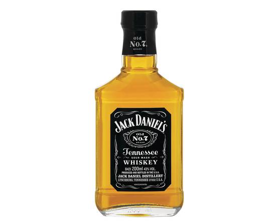Order Jack Daniels Old No. 7 whiskey, 200mL bottle (40% ABV) food online from Moby Liquor store, Los Angeles on bringmethat.com