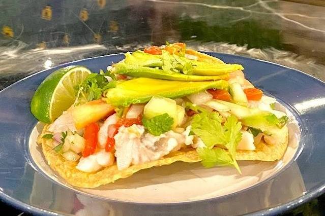 Order Tostada de Ceviche food online from Los Pinchis Tacos Mexican Cuisine store, Killeen on bringmethat.com