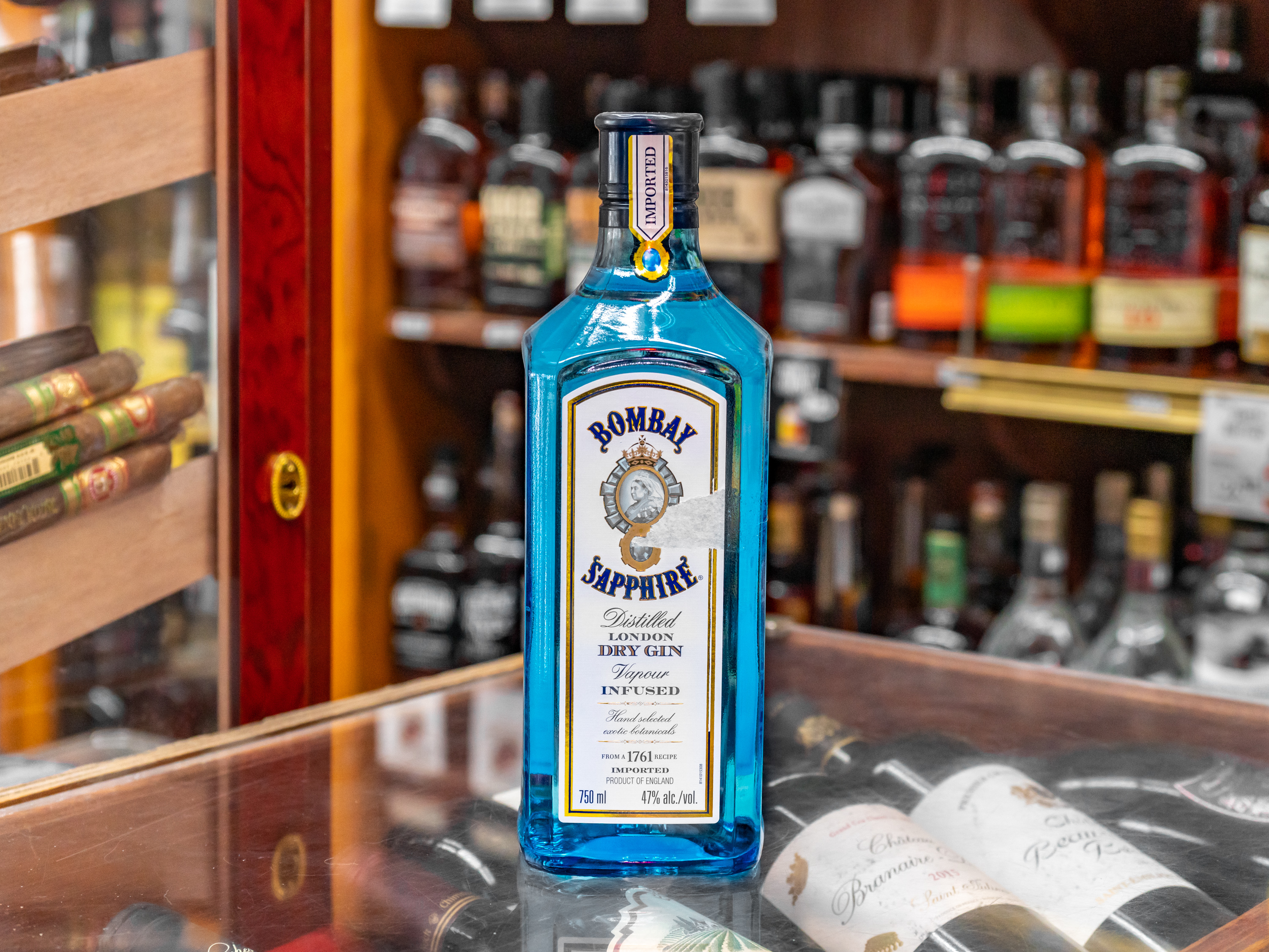 Order 750 ml Bottle of Bombay Sapphire East Gin food online from A La Couch store, San Francisco on bringmethat.com