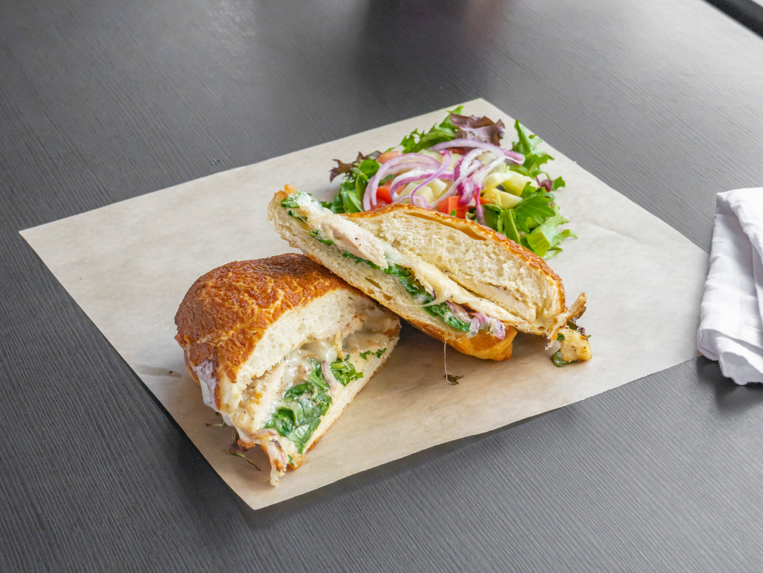 Order Chicken Pesto Panini food online from Stanza Coffee, Breakfast And Sandwiches store, San Francisco on bringmethat.com