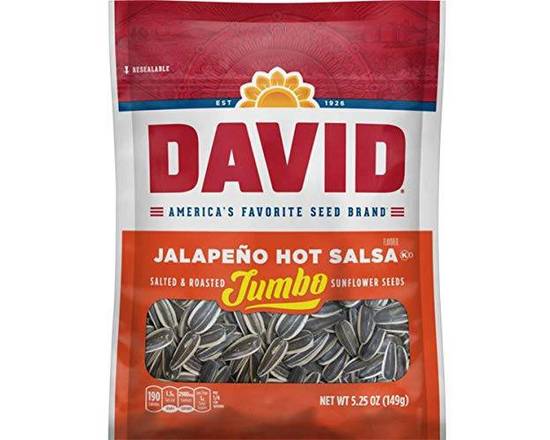 Order David Jalapeno Hot Salsa Salted and Roasted Jumbo Sunflower Seeds 5.25 oz food online from Central Liquor Market store, Los Angeles on bringmethat.com