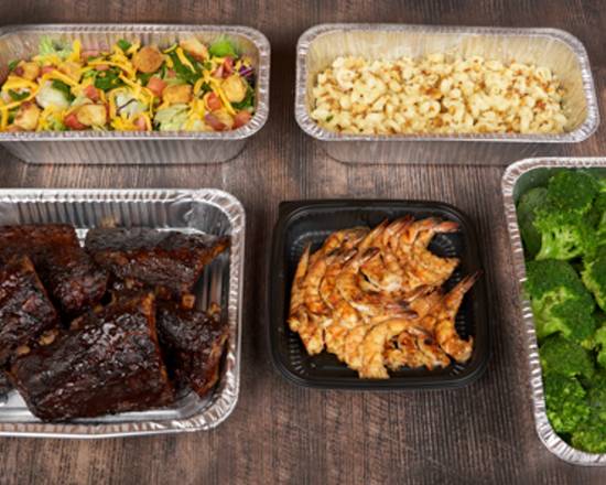 Order BBQ Ribs and Shrimp Family Pack Large food online from Saltgrass Steak House store, Humble on bringmethat.com