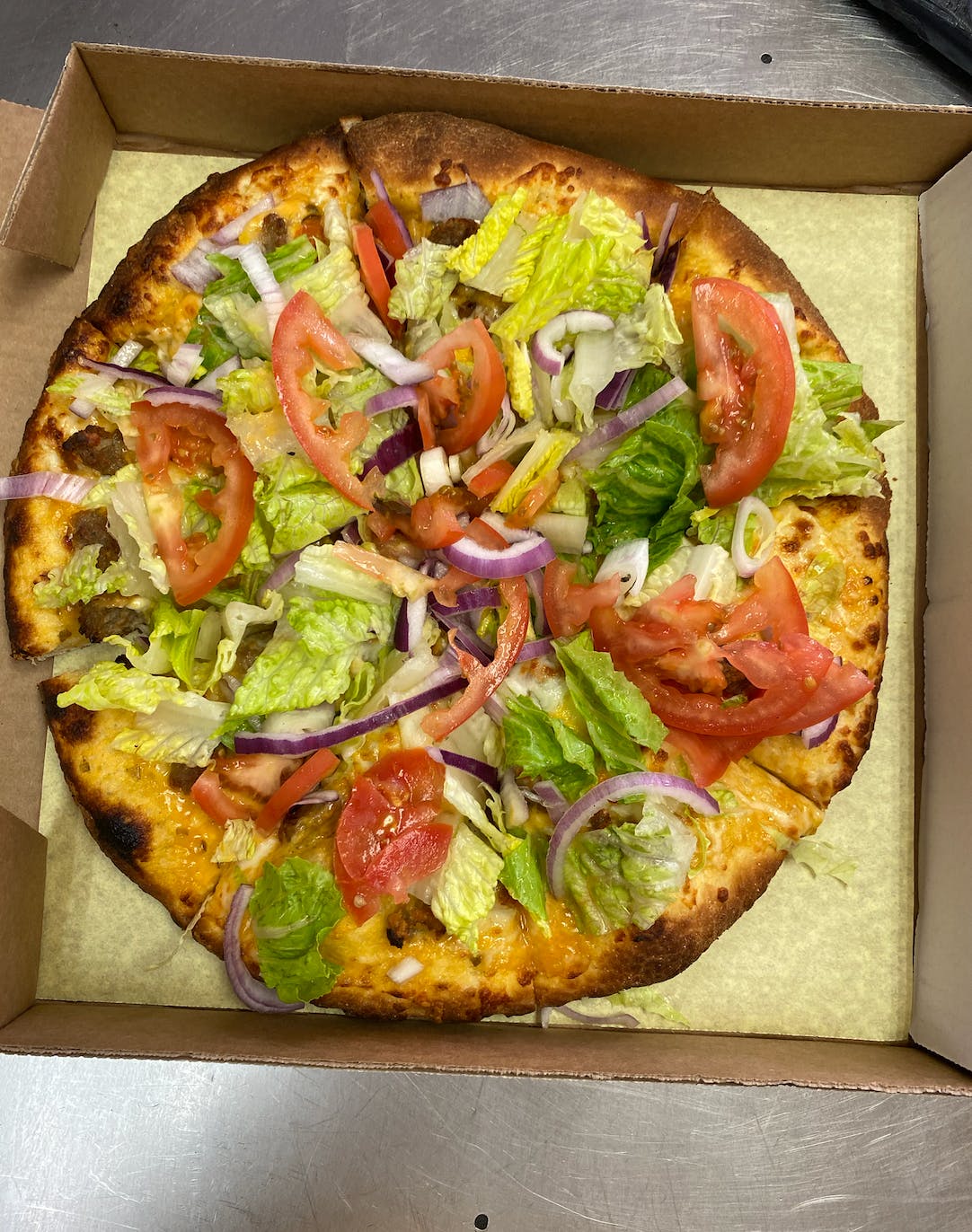Order Out-N-In Burger Pizza - Small 10" (8 Slices) food online from Pizza Chief store, Ventura on bringmethat.com