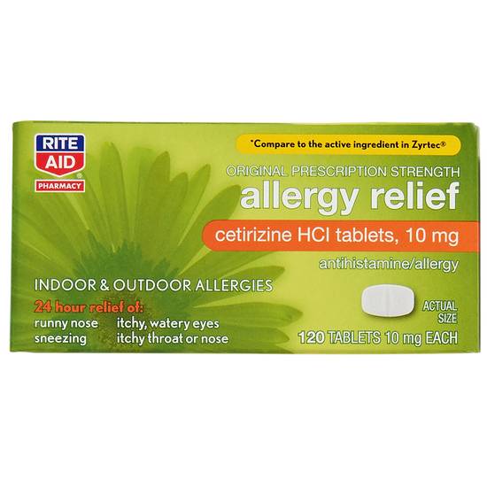 Order Rite Aid Cetirizine Allergy Relief Capsules 10 mg (120 ct) food online from Rite Aid store, Wilmington on bringmethat.com