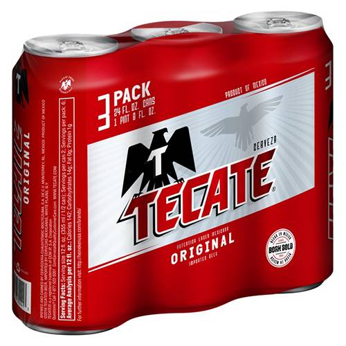 Order Tecate Cans - 24 oz Cans/3 Pack food online from Bottle Shop & Spirits store, Los Alamitos on bringmethat.com