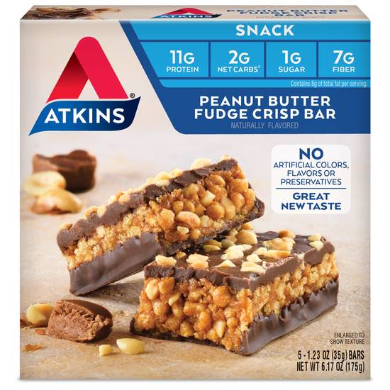 Order Atkins Snack Bar Peanut Butter Fudge Crisp (5 ct) food online from Rite Aid store, Lockport on bringmethat.com