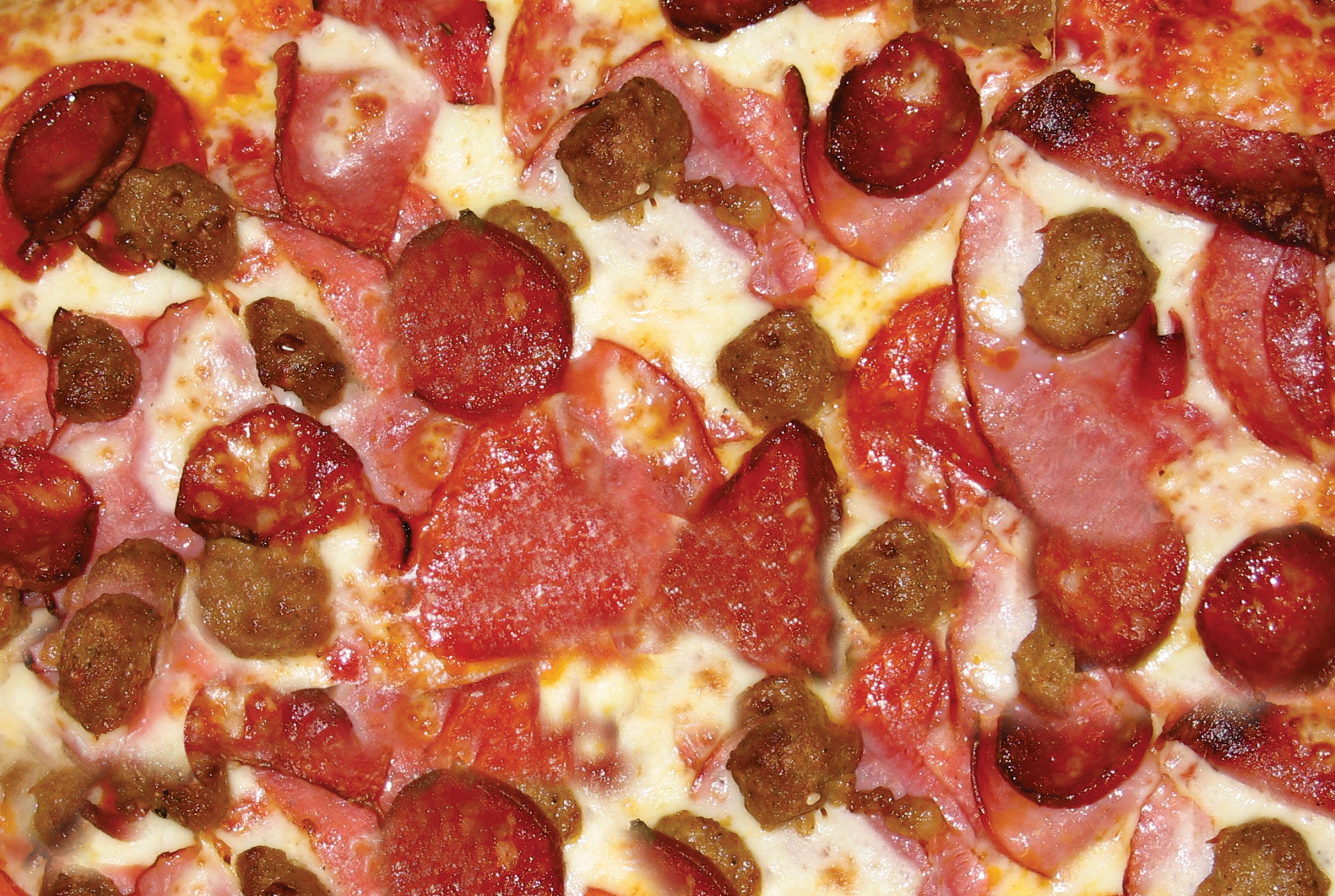 Order All Meat Supreme Pizza - Small 10'' (8 Slices) Feeds 1-2 food online from Checkers pizza and ribs store, San Jose on bringmethat.com