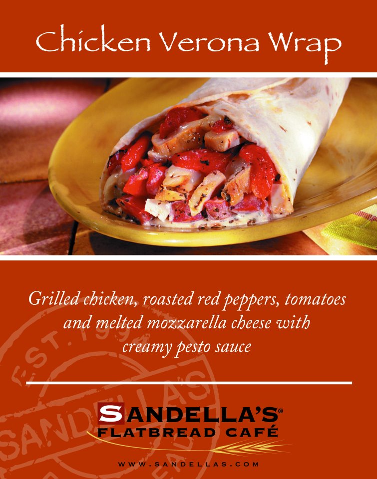 Order Chicken Verona Wrap food online from Sandella's Flatbread Cafe store, Washington on bringmethat.com