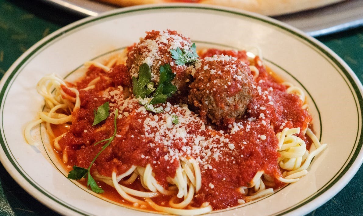 Order Spaghetti with Meatballs - Pasta food online from Vincenzo's Pizza store, Bensalem on bringmethat.com