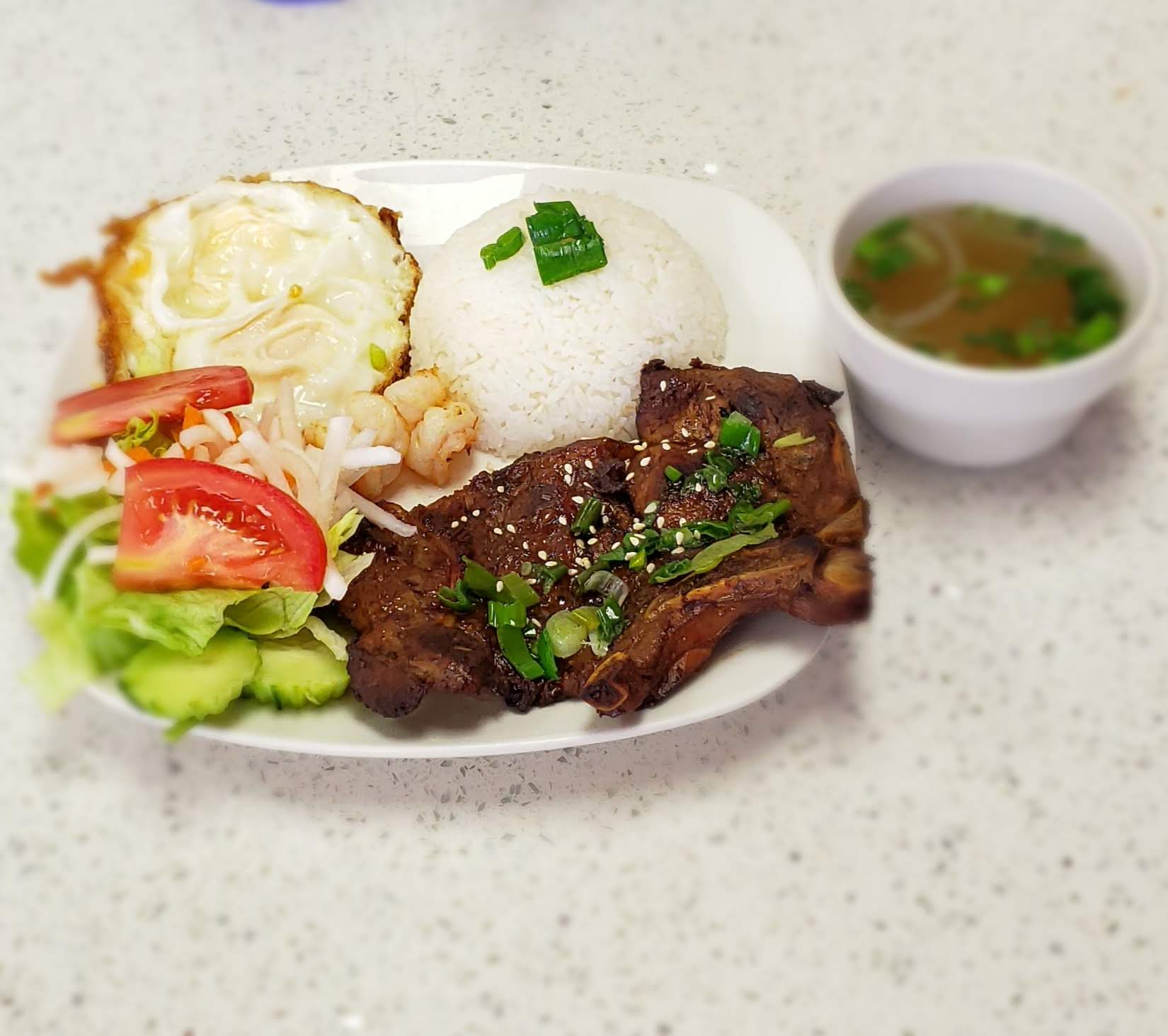Order R2. Grilled Pork Chop with Eggs and Shrimps food online from I Love Pho Menudo And Taco store, Fresno on bringmethat.com