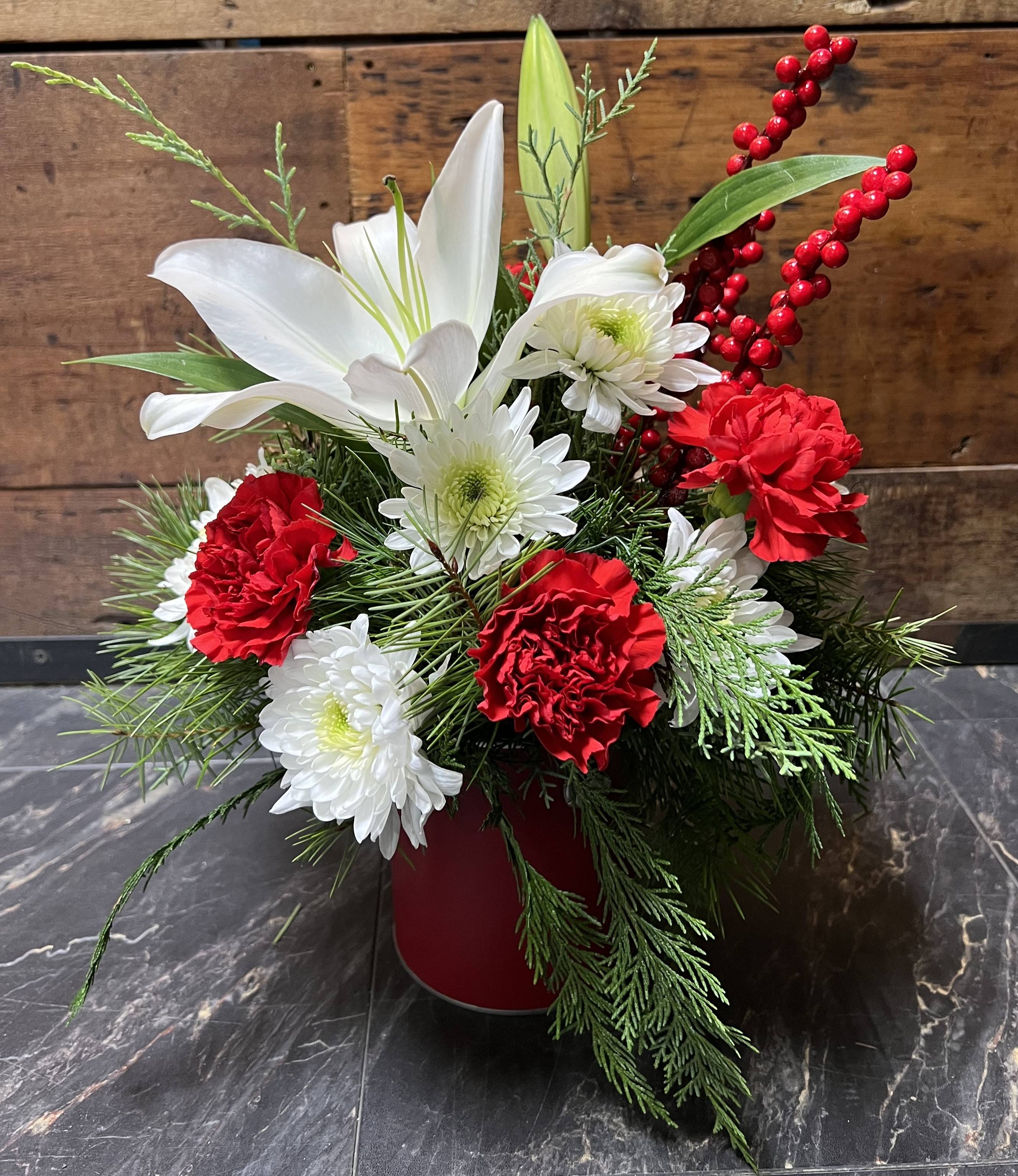 Order Winter Wishes Bucket food online from Niko's Flower Designs store, Chicago on bringmethat.com