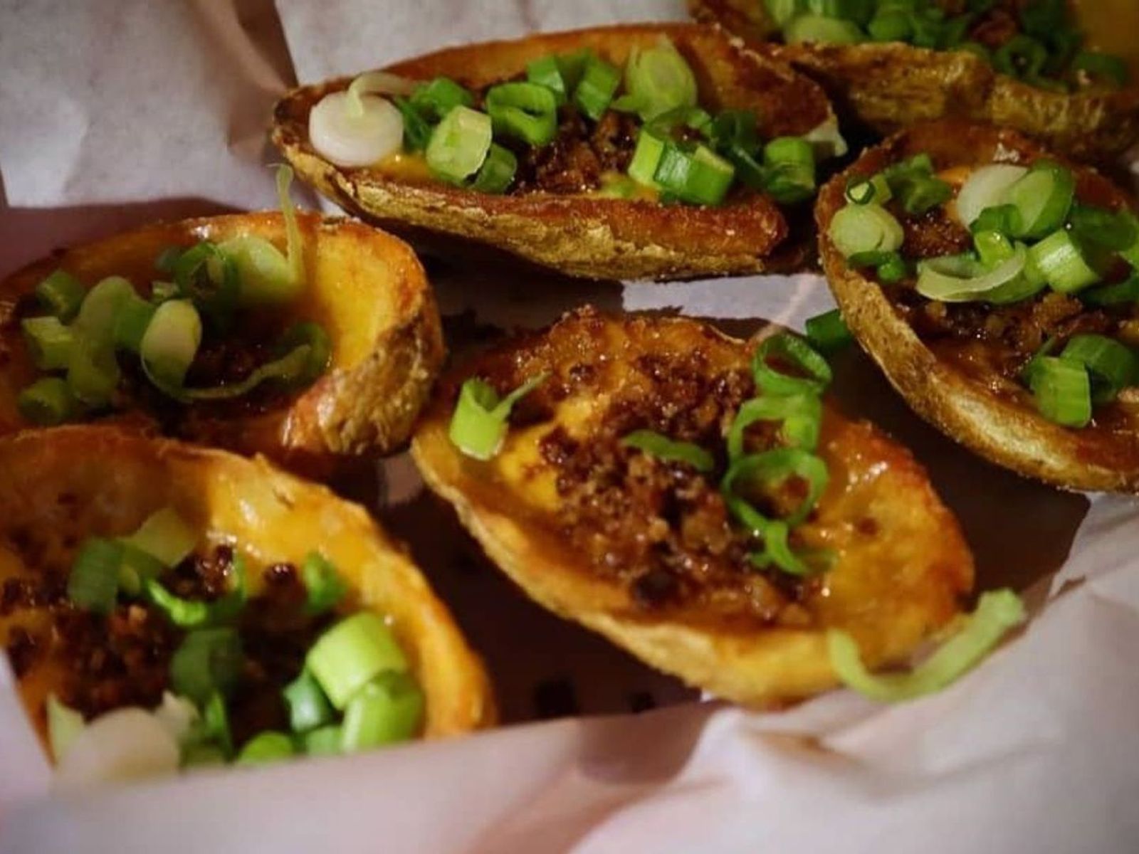 Order Potato Skins (6) food online from High 5 Grille store, Tucson on bringmethat.com