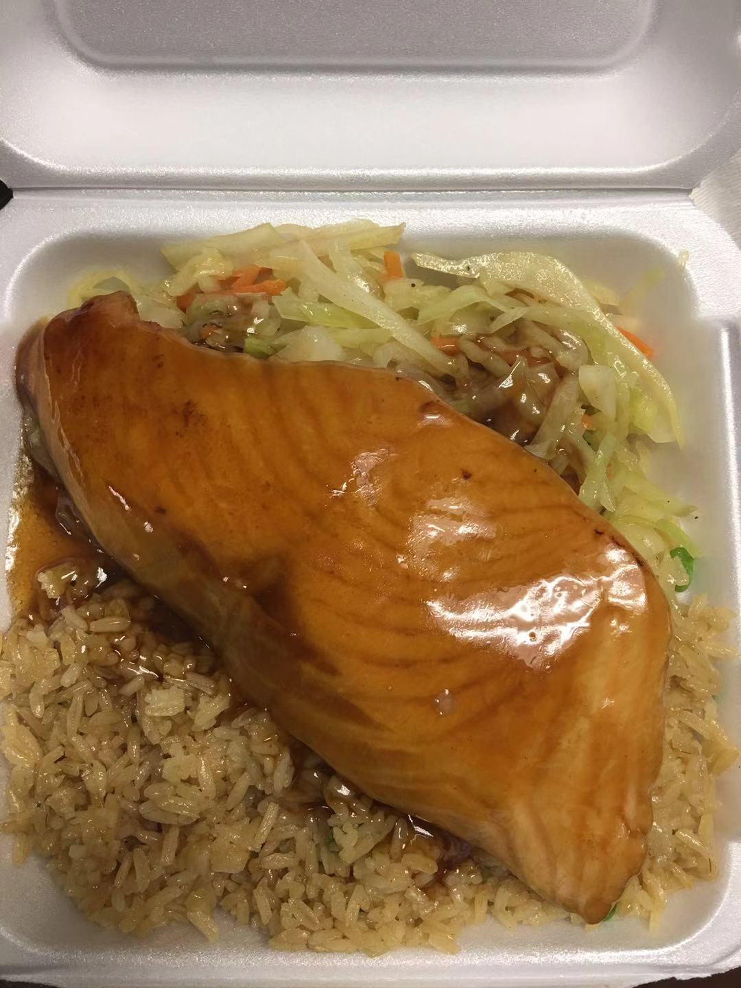 Order T3. Teriyaki Fresh Salmon (Big container) food online from Chen's Yummy House store, Dumont on bringmethat.com