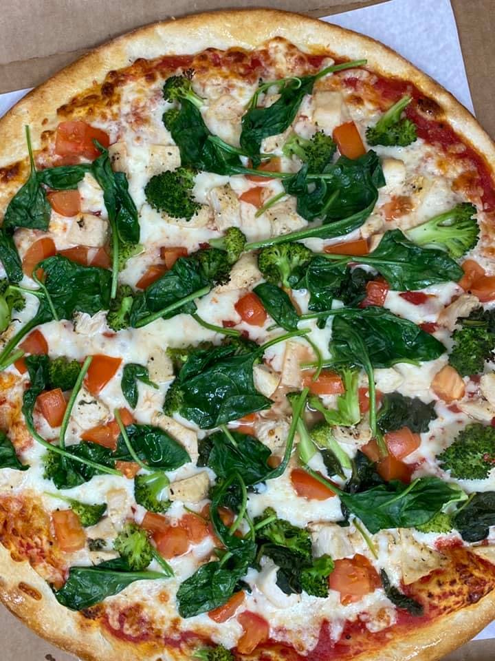 Order Chicken Popeye Pizza - Large food online from Carmelo's Pizza, Pasta, Subs & More!! store, Linthicum Heights on bringmethat.com