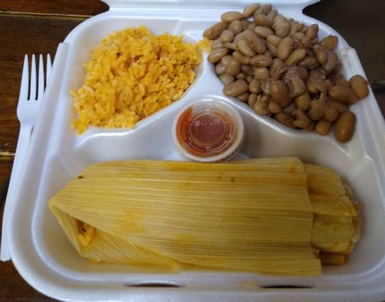 Order One Tamale Combo (1 tamale, rice & beans) food online from Tamale Factory store, Gresham on bringmethat.com
