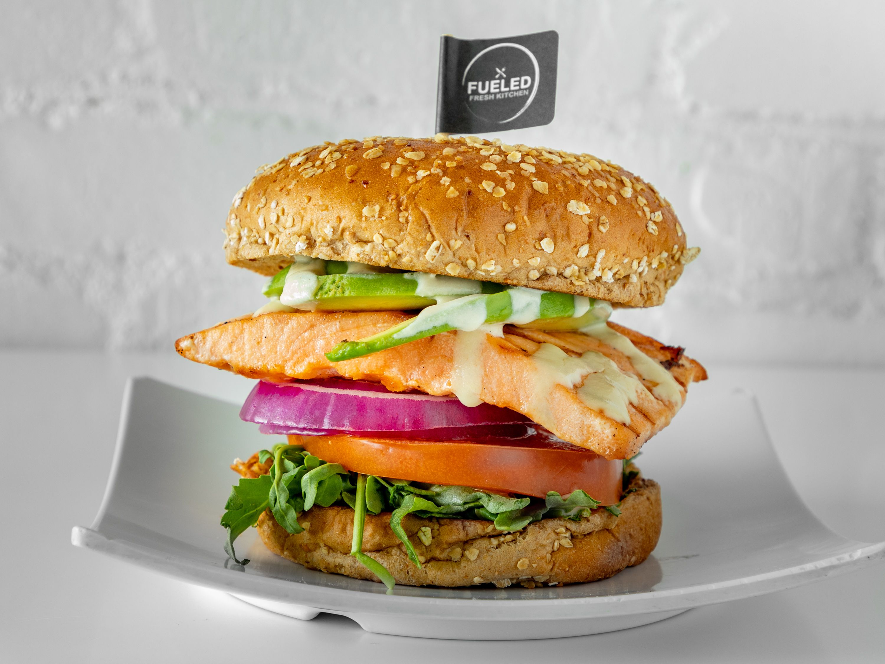 Order Salmon Burger food online from Fueled Fresh Kitchen store, Draper on bringmethat.com