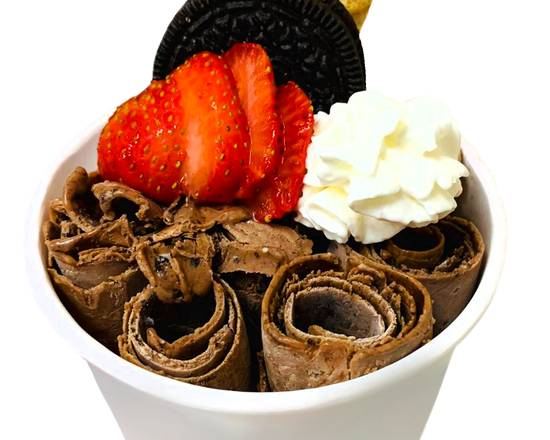 Order Chocolate Rolled Ice Cream food online from Lucky Penguin Frozen Yogurt store, Glen Head on bringmethat.com