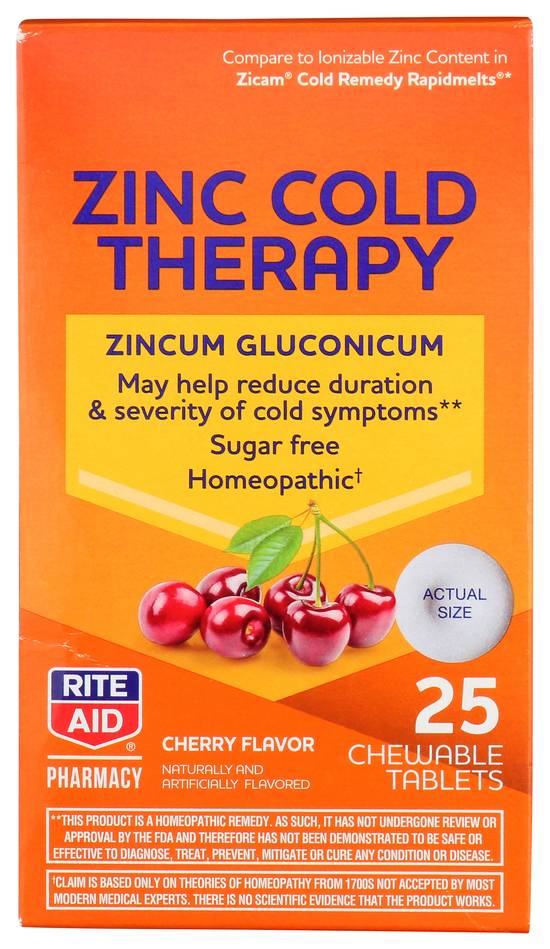 Order Rite Aid Zinc Cold Therapy Chewable Tablets Cherry (25 ct) food online from Rite Aid store, Wilmington on bringmethat.com
