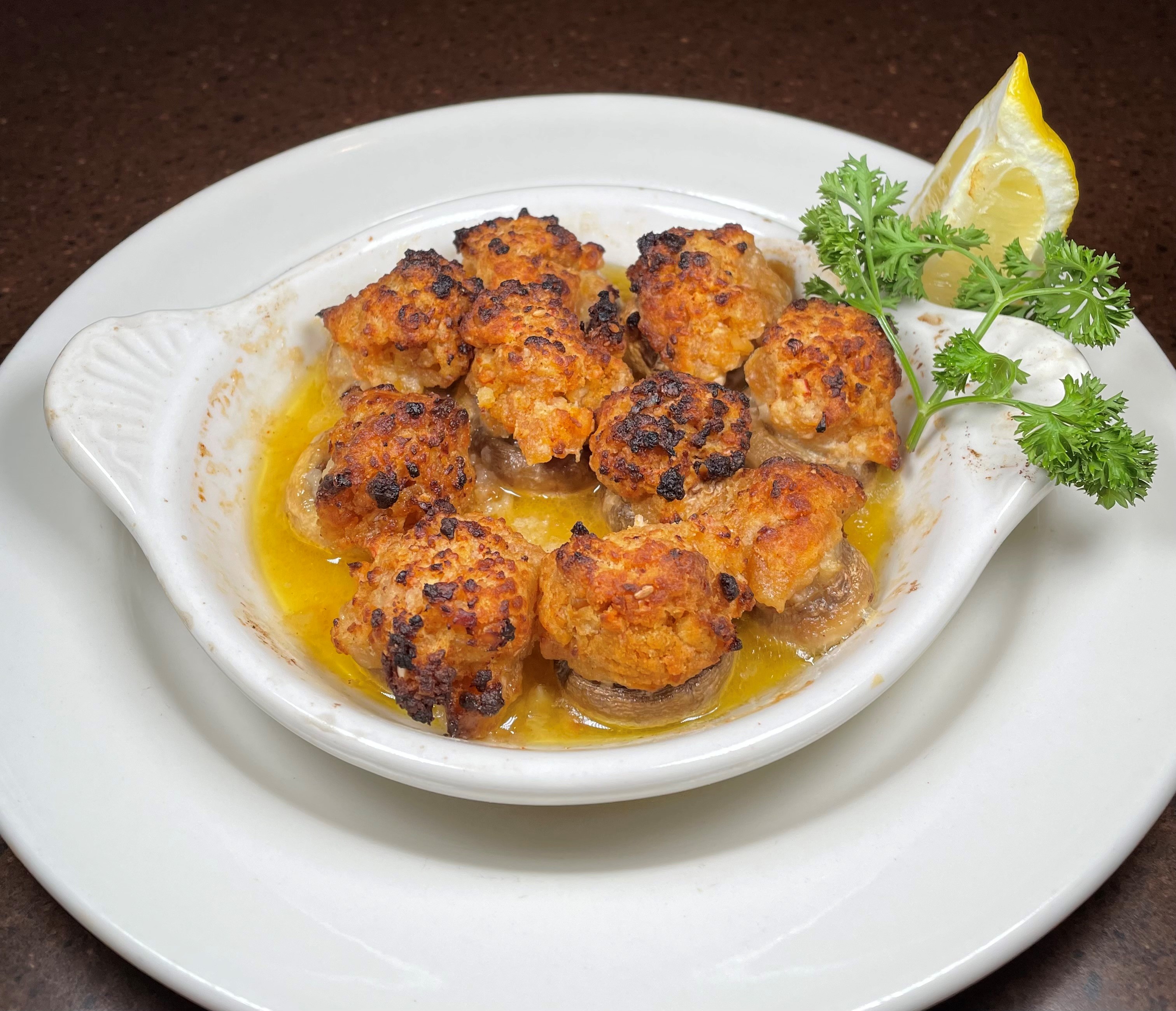 Order Baked Stuffed Mushrooms food online from Franklin Chateau store, Franklin on bringmethat.com