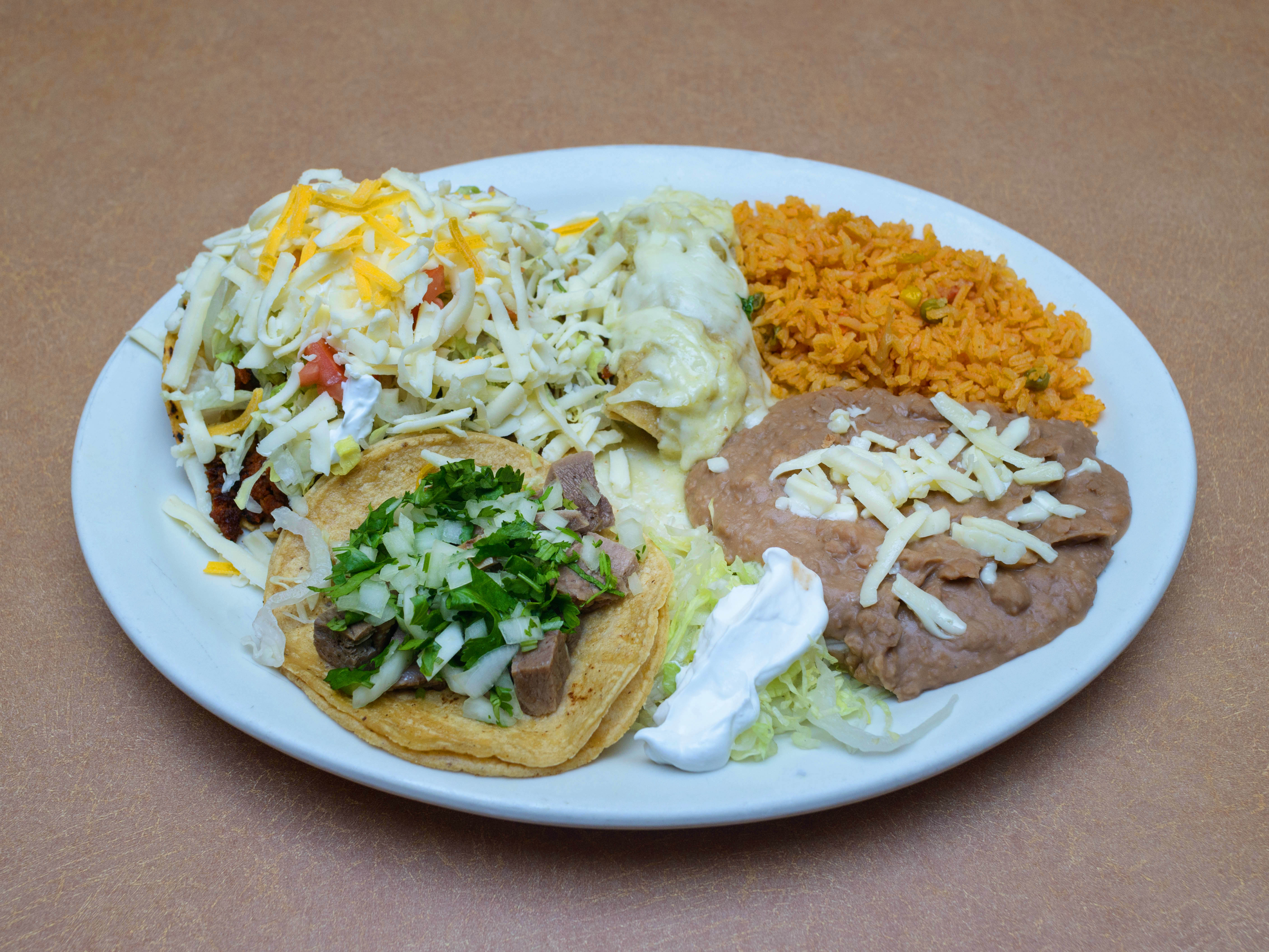 Order 4. Taco–Enchilada–Chile Relleno Combo Special food online from Tacos El Norte store, Waukegan on bringmethat.com