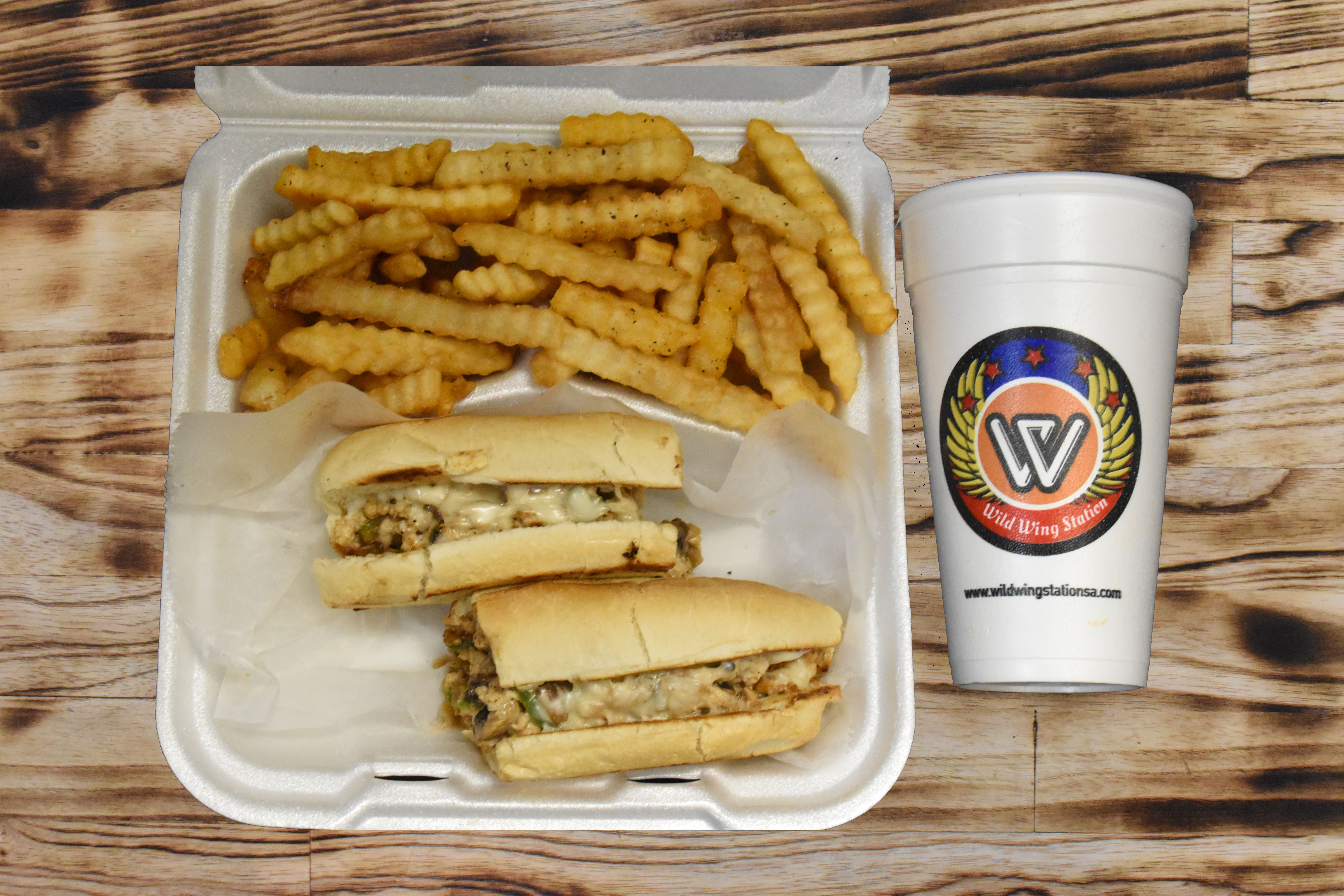 Order Philly with Fries and Drink food online from Wild Wing Station store, San Antonio on bringmethat.com