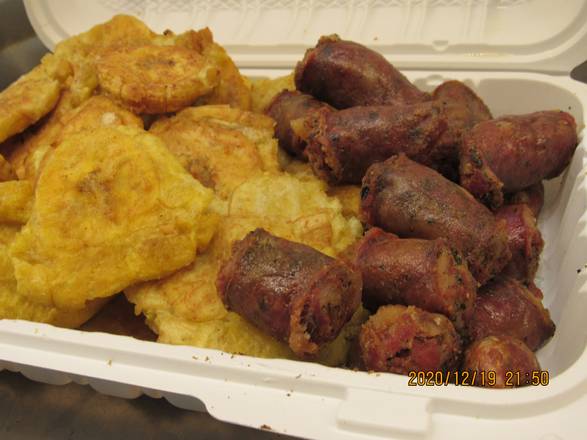 Order Longaniza con tostones/ Sausage with tostones food online from Peralta Brentwood Deli Grocery store, Brentwood on bringmethat.com