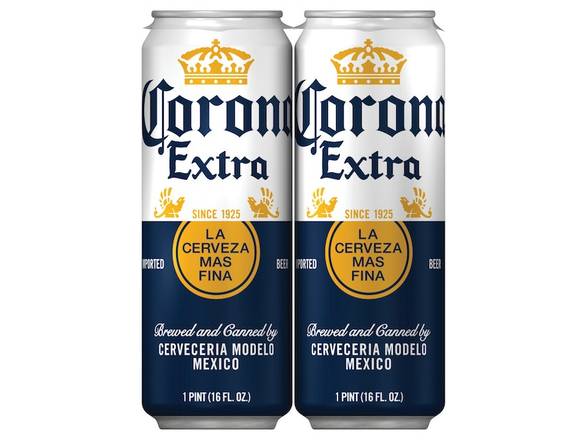 Order Corona Extra Lager Mexican Beer - 4x 16oz Cans food online from Goody Goody Liquor Parent store, Dallas on bringmethat.com