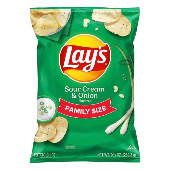 Order Lays Potato Chips Sour Cream & Onion Flavored Family Size (9.5 oz) food online from Rite Aid store, Eugene on bringmethat.com