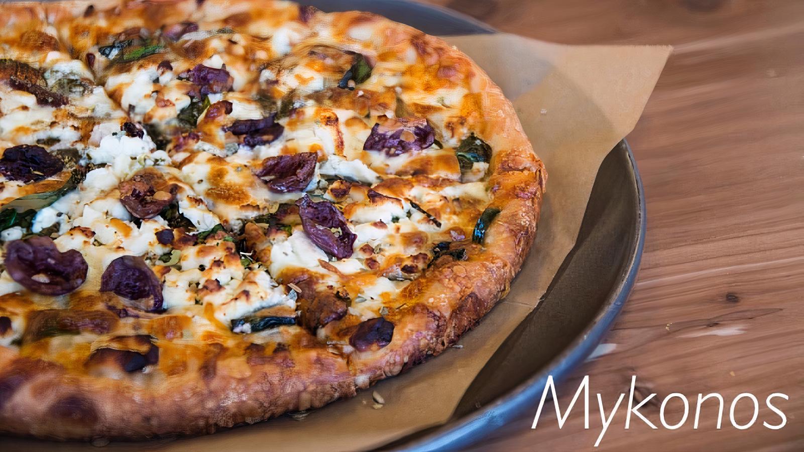Order Mykonos Pizza food online from 4 Corners Pizza store, Newton Highlands on bringmethat.com