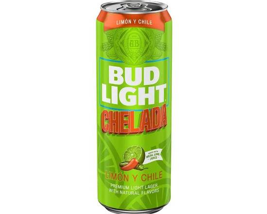 Order Bud Light Chelada Limon Y Chile 25 oz can, (4.2% ABV) food online from Pacific Liquor Market store, Bell Gardens on bringmethat.com