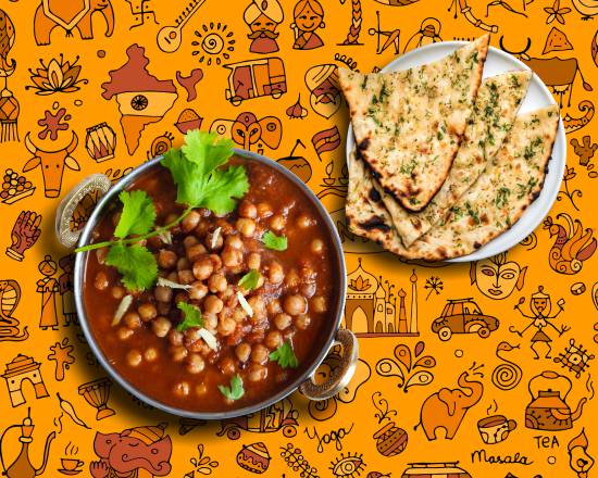 Order Chickpea Classic & Garlic Garlic Naan food online from Gunpowder Cafe store, Lawrence on bringmethat.com