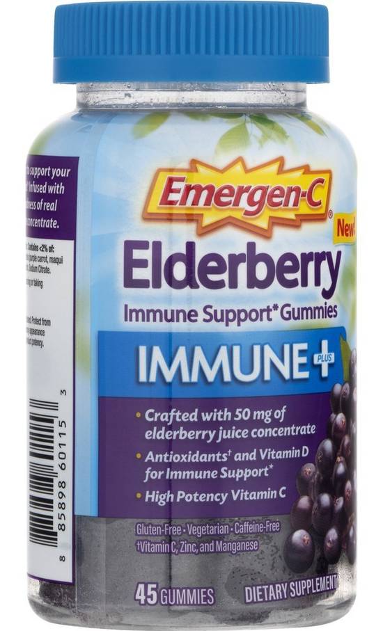 Order Emergen-C Immune Plus Vitamin-C Gummies 750 mg Elderberry (45 ct) food online from Rite Aid store, BUTLER on bringmethat.com