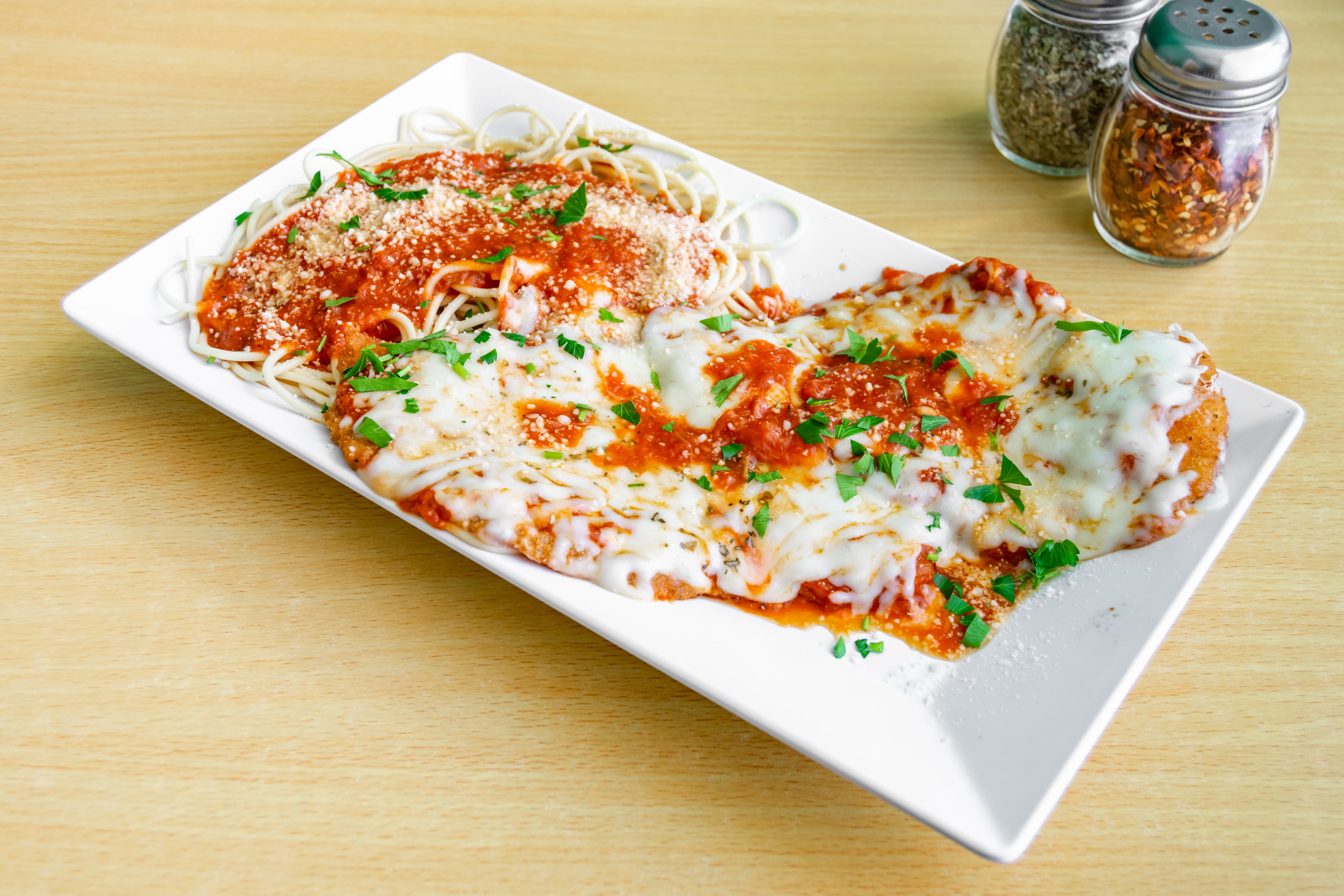 Order Chicken Parmigiana Platter - Entree food online from Dolce Pizza store, East Orange on bringmethat.com