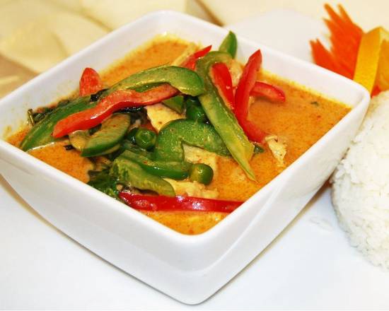 Order 39. Kaeng dang red curry food online from Downtown Thai & Pho store, Winston-Salem on bringmethat.com