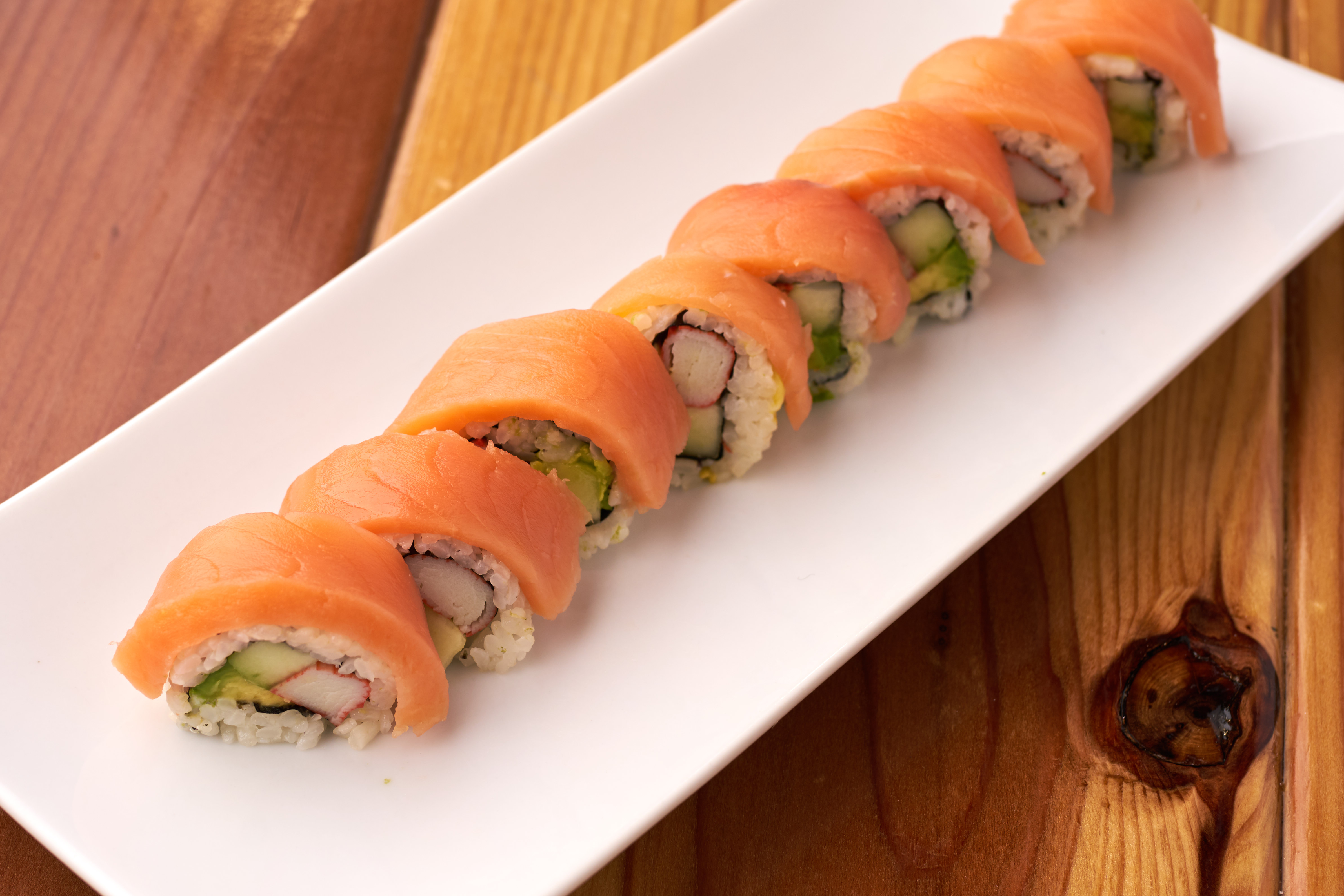 Order Salmon Dragon Roll   food online from Lee Sushi store, Sandy on bringmethat.com