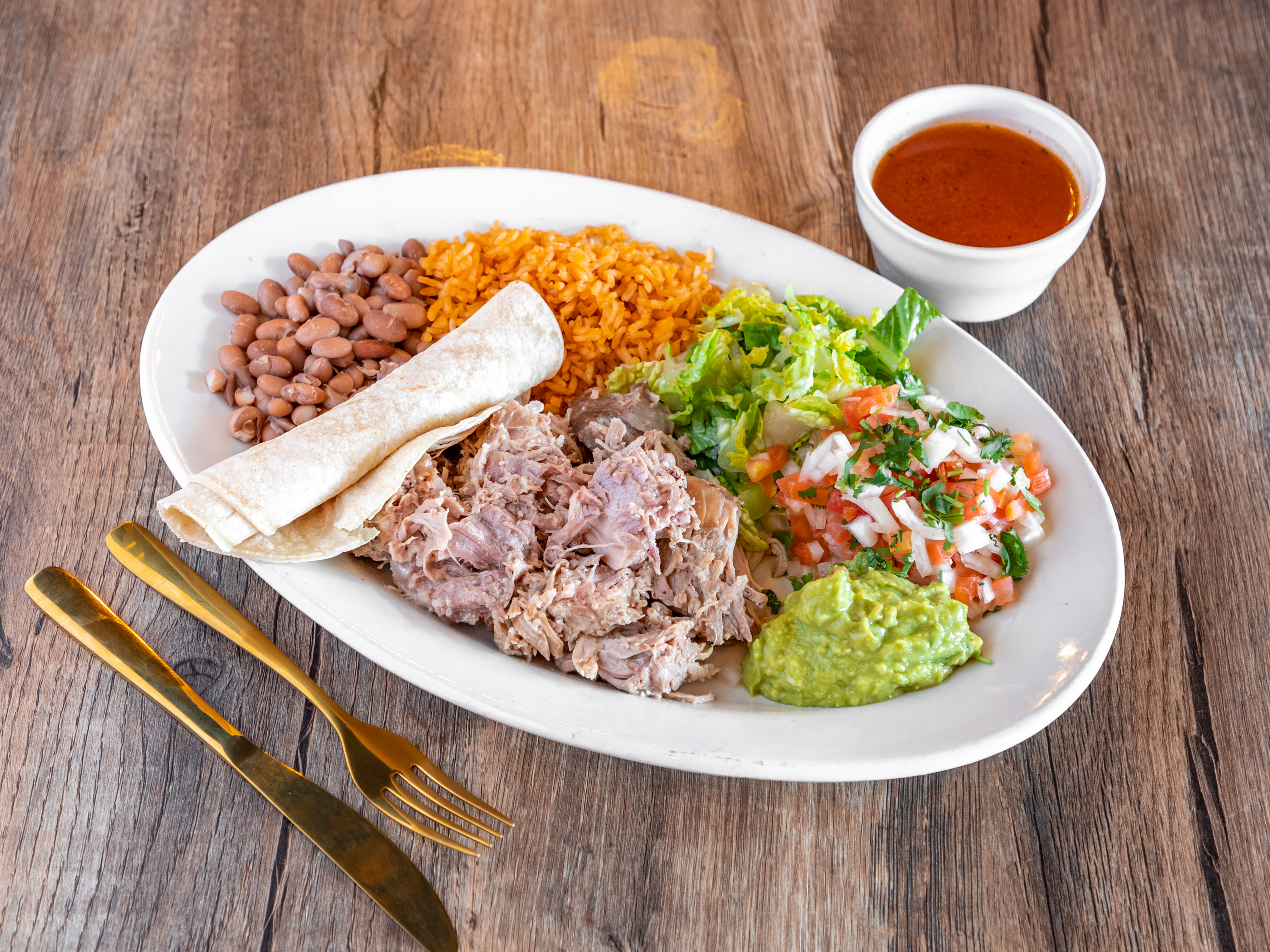 Order Carnitas Plate food online from Mi Corazon Mexican Restaurant store, Spanish Fork on bringmethat.com