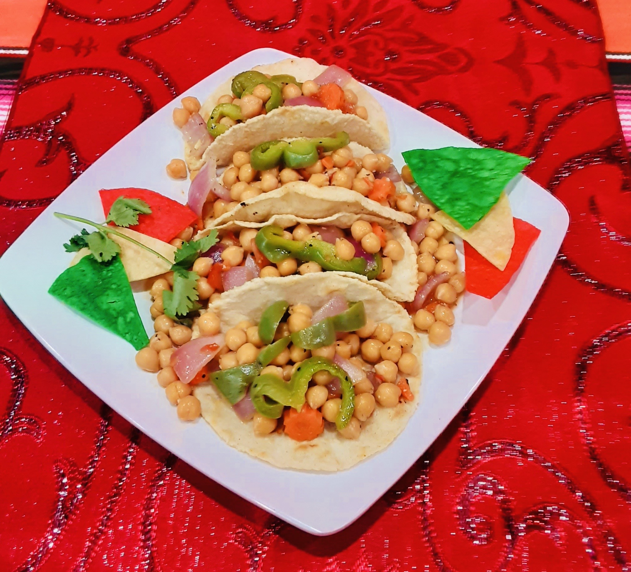Order Vegan Garbanzo Tacos (4) food online from Curry Sabor store, Whittier on bringmethat.com