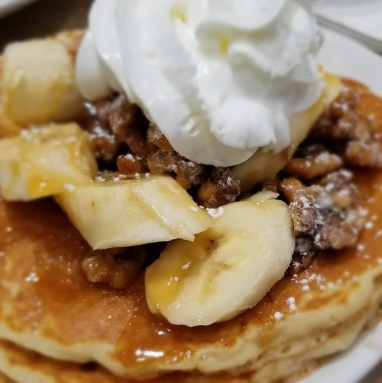 Order Banana Nut Pancake food online from Honeyberry Cafe store, Hoffman Estates on bringmethat.com