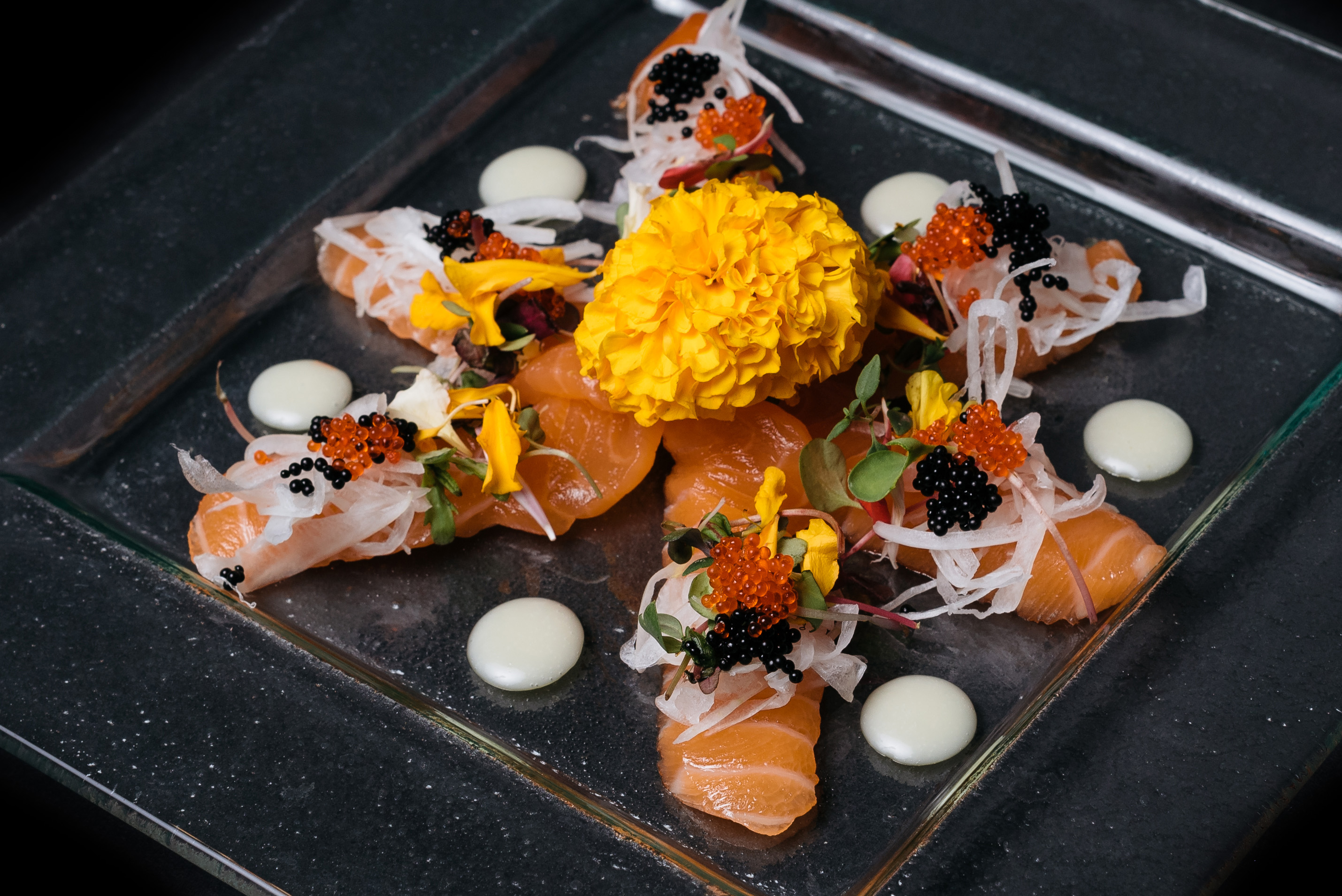 Order Salmon Carpaccio  food online from Oji Sushi And Sake Bar store, Pasadena on bringmethat.com