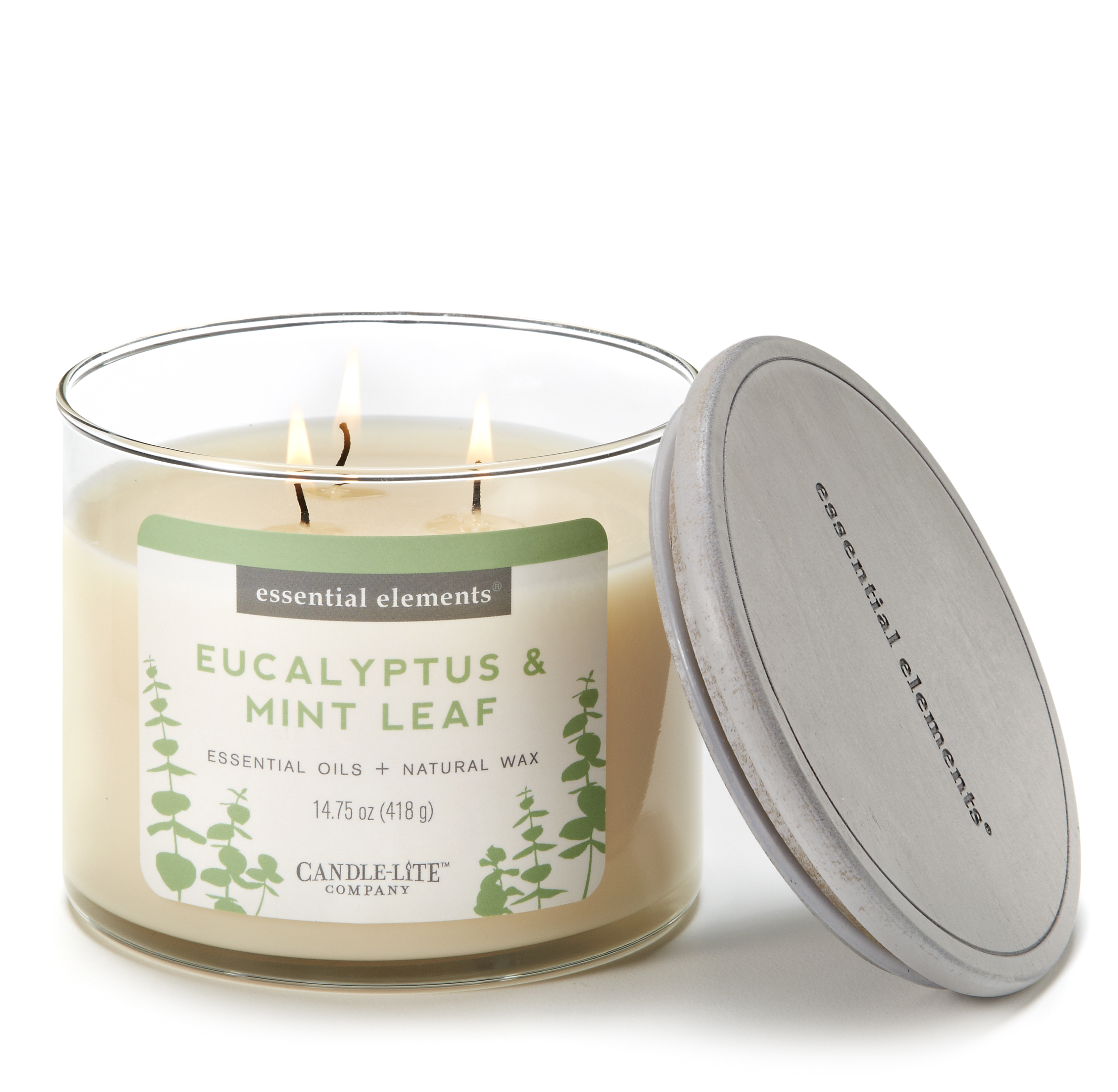 Order Essential Elements Scented Essential Oils 3-Wick Candle, Eucalyptus & Mint Leaf - 14.75 oz food online from Rite Aid store, Antelope on bringmethat.com