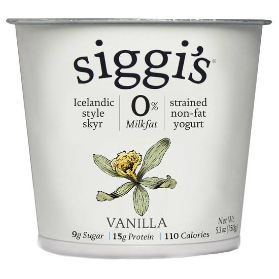Order Siggi's Vanilla Skyr Icelandic-Style Strained Non-Fat Yogurt 5.3oz food online from Everyday Needs by Gopuff store, Stamford on bringmethat.com