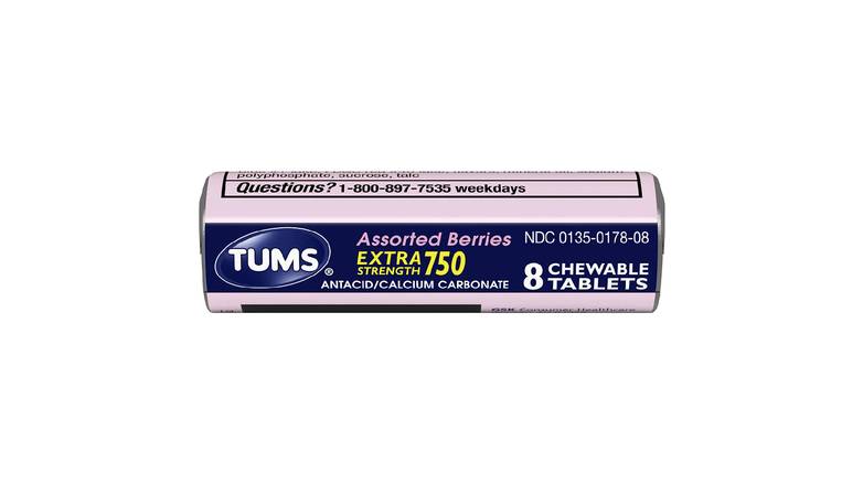 Order Tums Extra Strength 750 Antacid Chewable Tablets Assorted Berries - 8 Ct food online from Red Roof Market store, Lafollette on bringmethat.com