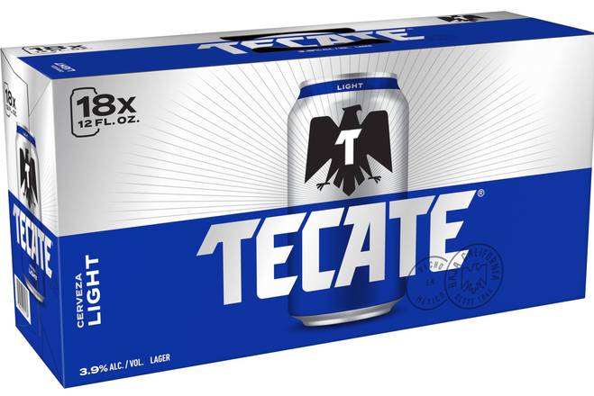 Order Tecate Light, 18pk-12oz cans (3.9% ABV) food online from Moby Liquor store, Los Angeles on bringmethat.com