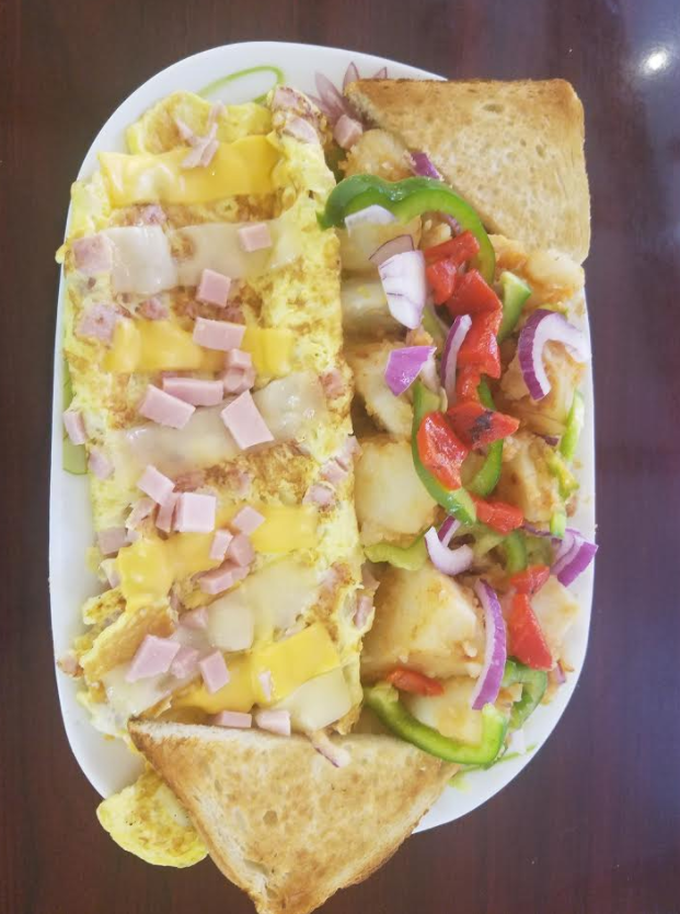 Order 12. Ham and Cheese Omelette Platter After 11:30 am food online from 94 Corner Cafe store, New York on bringmethat.com