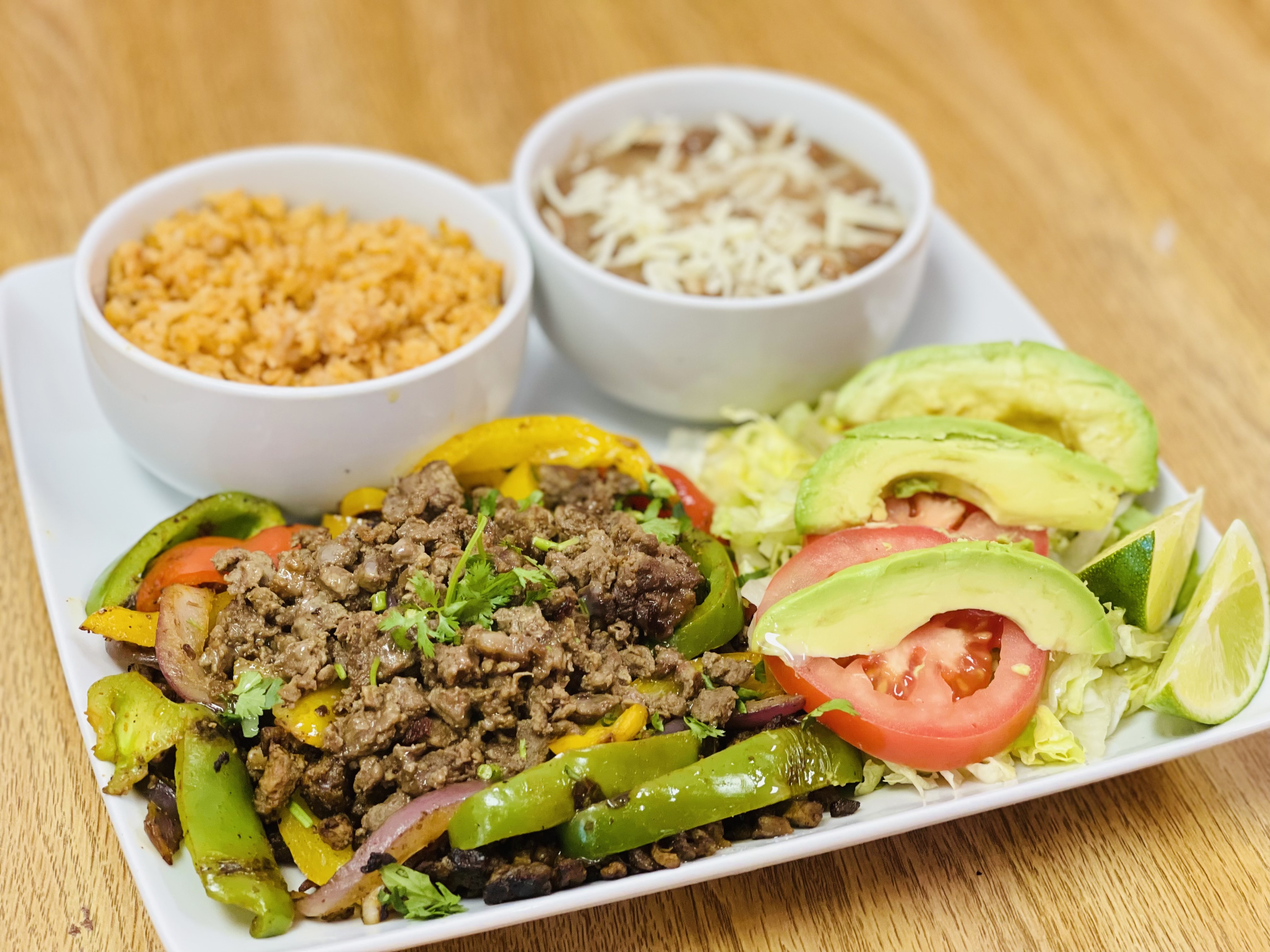 Order Asada + Rice & Beans Plate food online from My Taco House store, Modesto on bringmethat.com