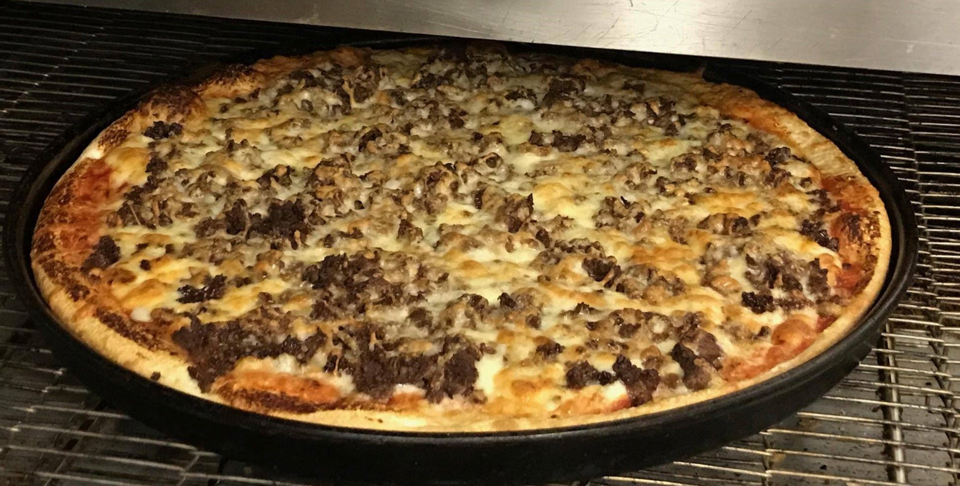 Order Cheese Steak Pizza - Small 10'' food online from Rizzo's Roast Beef & Pizza store, Lowell on bringmethat.com