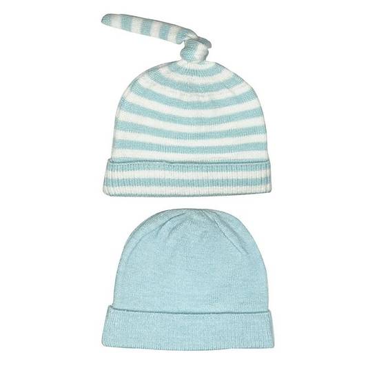 Order NYGB™ Preemie 2-Pack Striped Top Knot and Solid Knit Hats in Pastel Blue food online from Bed Bath & Beyond store, Lancaster on bringmethat.com