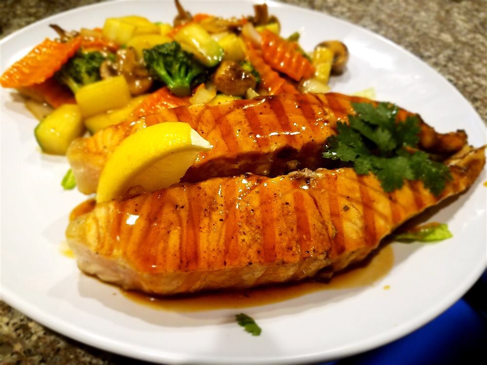 Order H7. Hibachi Salmon food online from Seafood Express store, Angier on bringmethat.com