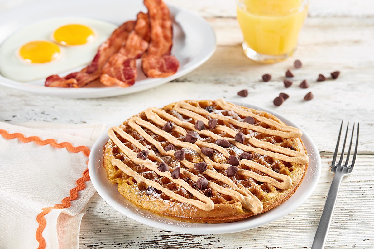 Order Pumpkin Chocolate Chip Waffle Platter food online from Huddle House store, Salina on bringmethat.com