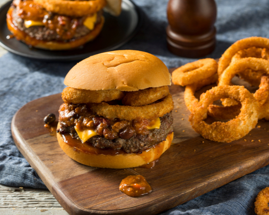 Order The Onion Ring Cheeseburger food online from Stan Burger Bar store, Jeanette on bringmethat.com